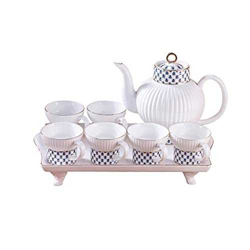 HKX Cup & Saucer Sets 8-piece Ceramic Tea Set Suitable for Coffee Flower and Fruit Tea Contains 6 Tea Cups 1 Teapot 1 Tray Modern Luxury Style Afternoon Tea Cup Tea Sets