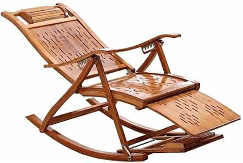 FMOPQ Folding Recliner Bamboo Chair Elderly Armchair with Retractable Footstool Rocking Chair Foldable backrest Sun Chair Bamboo Chair