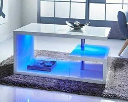 Lixa White High Gloss Coffee Table With Blue LED Light Living Room Decoration Stunning Design Battery Powered