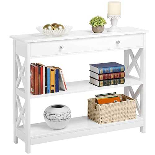 Yaheetech 2-Tier X-Shaped Console Sofa Side Table Contemporary Entryway Table with Open Storage Shelf Hallway Storage Shelf for Living Room, White