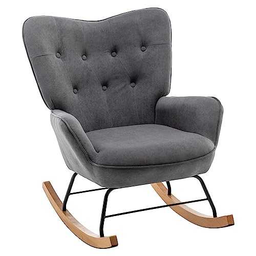 Rocking Chair Armchair Velvet, Living Room Chair Accent Chair Relax Lounge Leisure Chair, Reading Chair Bedroom Chair, Dark Grey