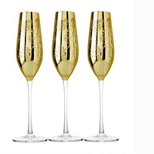 KJGHJ 2PCS/LOT Gloss Metal Champagne Flutes 22k Gold Finish Crystal For Wedding/party Red Wine Glass Of Brandy Goblet Glasses, Champagne Flutes (Color : Gold champagne flute)