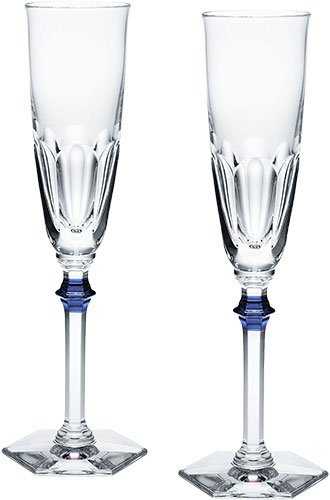 Baccarat Crystal Eve Harcourt Champagne Flute With Blue Knob Set of 2