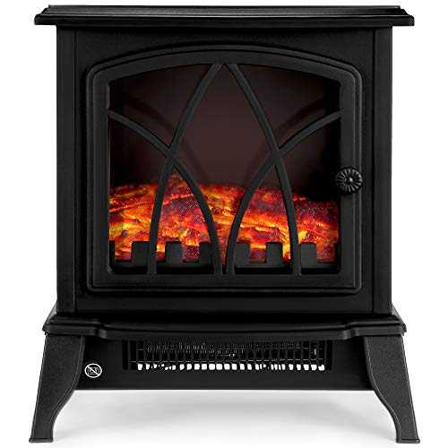 NETTA Electric Fireplace Stove Heater 2000W with Fire Flame Effect, Freestanding Portable Electric Log Wood Burner Effect - Black