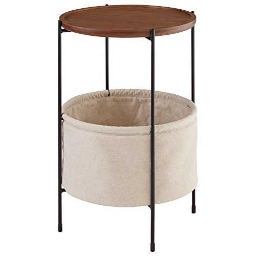 Amazon Brand - Rivet Meeks Storage Basket End/Side Table, 42.4 x 59.9 x 42.4 cm, MDF with Walnut Veneer/Metal Frame/Cream Fabric