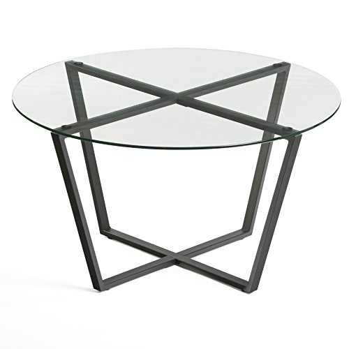 Mango Steam Round Metro Glass Coffee Table/Side Table/for Living Room & Dining Room - Clear Top/Black Base