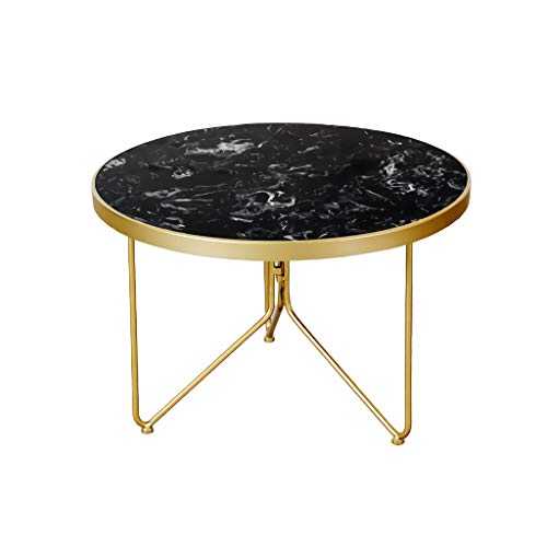 DJX Coffee Table Round Modern Coffee Table, Artificial Marble Top Coffee Table, Round Sofa Side Table with Gold Frame Durable (Color : Black, Size : Diameter: 70cm*height: 46cm)