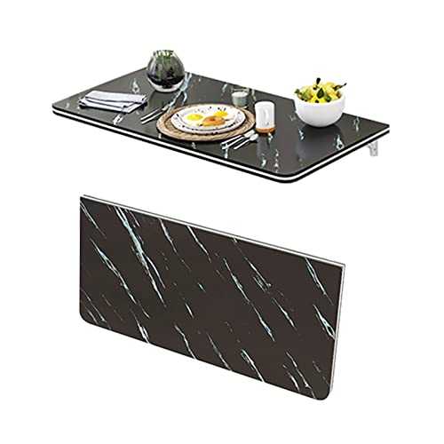 Tables Wall Mounted Folding Black Wood Folding Wall with Marble Texture, Modern Home Kitchen Foldable Drop-Leaf, Easy to Install, Max Load 25 Kg / 67 Lbs