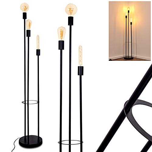 Floor lamp Maidford in Black Metal, Modern Light for Stylish Living Room, with Foot Switch on The Cable, for 3 x E27 max. 60 Watt Light Bulbs, Suitable LED Bulbs