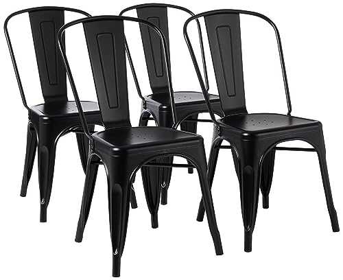 Amazon Basics Metal Dining Chairs – Set of 4, Black