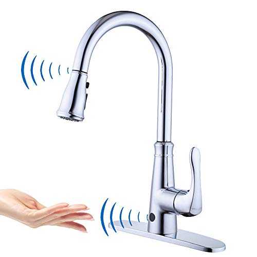 Touchless Kitchen Sink Taps Sensor Automatic Sensor Kitchen Sink Mixer Faucet with Pull-Down Sprayer Single Lever Swivel Spout Chrome