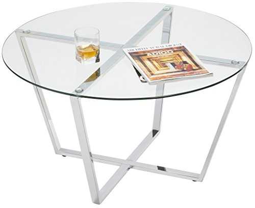 Mango Steam Round Metro Glass Coffee Table/Side Table/for Living Room & Dining Room - Clear Top/Chrome Base