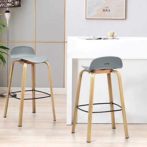 Multigot Set of 2 Barstools, Kitchen Counter Bar Chairs with Footrest, Backrest and Metal Legs, Breakfast Dining Stools for Home, Restaurant, Pub and Cafe (Grey)