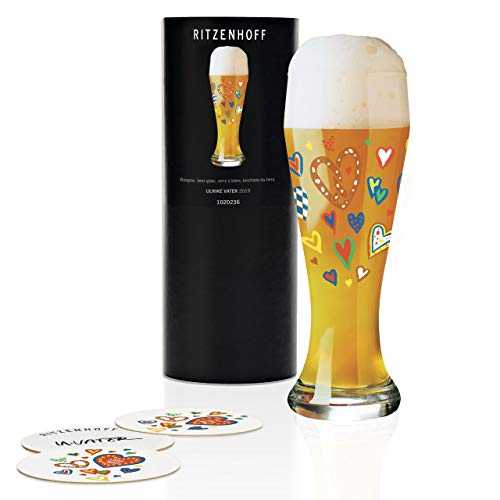 Ritzenhoff Wheat Beer Glass by Ulrike Vater, 500ml Crystal Glass with 5 Beer Mats