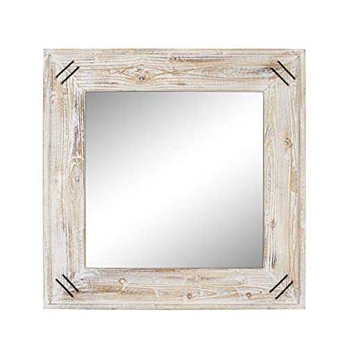 Emaison 30 inches Wall Mounted Decorative Mirror, Rustic Wood Framed Rectangular Hanging Mirror for Farmhouse Bathroom, Entryway, Bedroom Décor