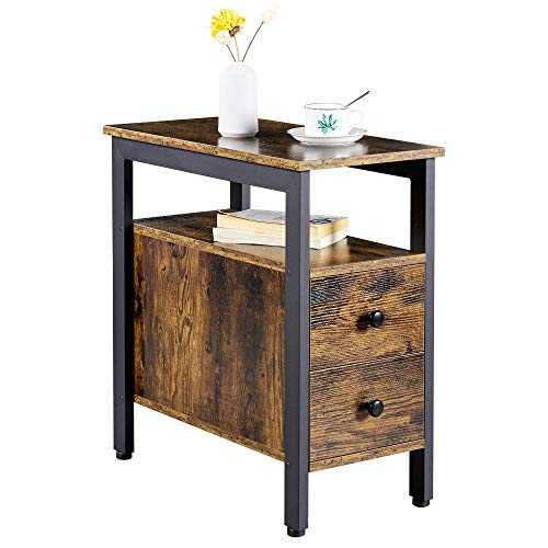 Yaheetech Side Table, End Table with 2 Drawer Storage Cabinet, Vintage Style table, 60x30x61cm, Rustic Brown