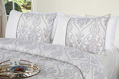 Marsala King Size Duvet Cover Grey Bedding set Pure Cotton Damask Luxury Quilt Case (Agora Kingsize)
