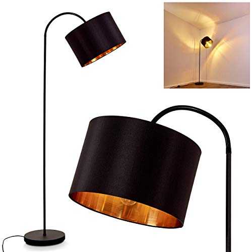 Pattburg floor lamp made of metal in black, 1-bulb floor lamp with fabric shade in black/gold, 1 x E27 max. 60 watts, height max. 202 cm (adjustable), foot switch on cable