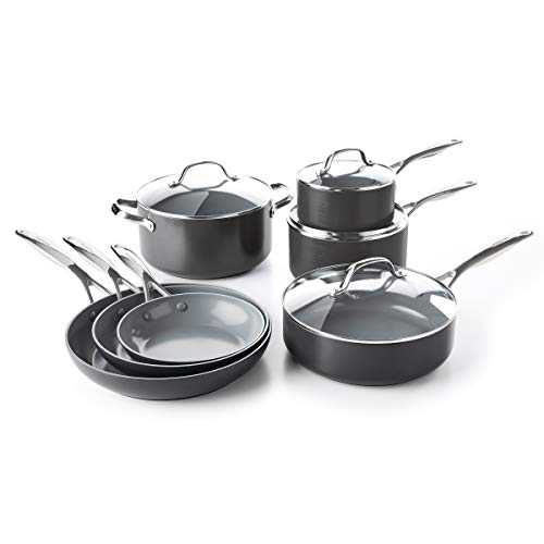 GreenPan Cookware Set, 11 Piece Pots & Pans Set, Non Stick, Toxin Free Ceramic - Induction & Oven Safe Cookware, Grey