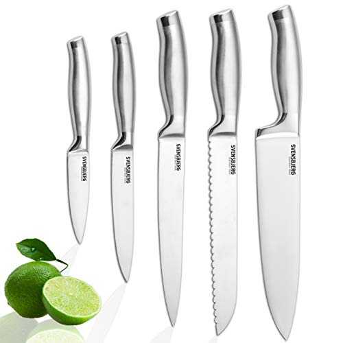 SVENSBJERG 5-Piece Kitchen Knife Set, Professional Chef's Knife Set, Stainless Blade Steel, Easy Sharpening, Ergonomic, Simple Elegance