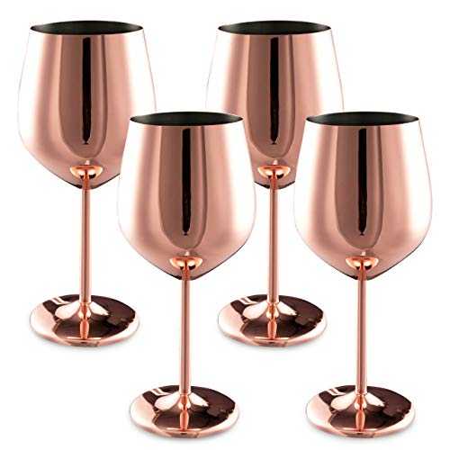Oak & Steel - 4 Elegant Copper Rose Gold Steel Wine Glasses - 540ml