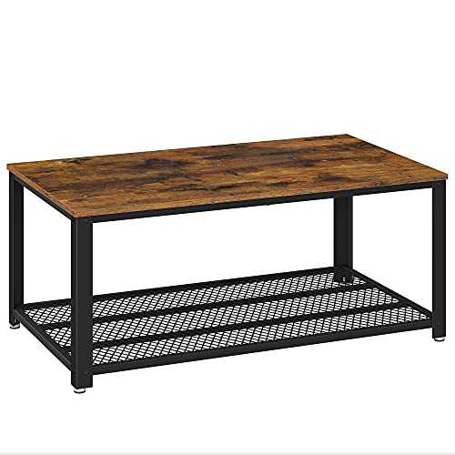 VASAGLE Coffee Table, Cocktail Table, Easy to Assemble, Industrial Side Table, Bedroom, with Metal Frame, with Storage Shelf, for Living Room, Bedroom, Rustic Brown LCT61X