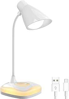 LED Desk Lamp, USB Rechargeable Table Lamp with 3 Levels Brightness, Touch Sensor Control, Mood Light on Base, Energy-Saving Portable Reading Light for Study, Bedroom, Office, Working, Home