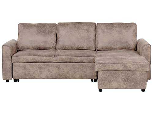 Modern Left Hand Faux Leather Corner Sofa Bed Storage Brown Cushion Back Nesna
