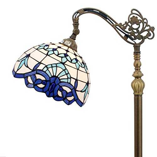 WERFACTORY Tiffany Floor Lamp 64" Tall Baroque Industrial Pole Vintage Boho Stained Glass Standing Corner Bright Reading Light Arched Rustic Gooseneck Adjustable Living Room Kids Bedroom Farmhouse