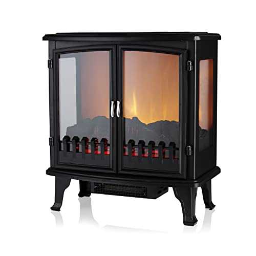 Warmlite WL46027 Carlisle Electric Fireplace, Adjustable Thermostat with , LED Flame Effect with Panoramic Viewing Window, Black