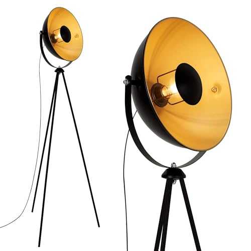Briloner Leuchten - LED Floor lamp, Floor lamp, Studio lamp, Living Room lamp, max. 60 W Vintage lamp, Metal, E27, Black Gold matt, 580 x 345 x 1480 mm (L x D x H)