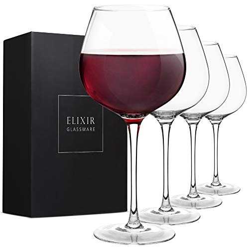 Red Wine Glasses Set of 4 - Large Wine Glasses, Hand Blown - Long Stem Wine Glasses, Premium Crystal - Wine Tasting, Wedding, Anniversary, Christmas - 670 ml Clear