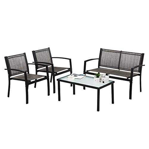 IntimaTe WM Heart Outdoor Textoline Furniture Conservatory Sets with Table and Chairs, Fitting for Garden, Balcony and Coffee House (VENICE - Set of 4)
