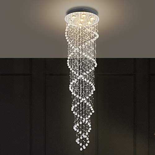 Dst Luxury Double Spiral Crystal Chandelier, Clear Raindrop LED Ceiling Light with 7 Lights Flush Mount Chandeliers for Living Room, Hotal, Hallway, Entryway, Romantic Wedding Size: D50cm H186cm