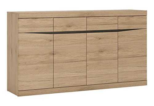 Furniture To Go Wide 4 Drawer 4 Door Sideboard, Medium Oak