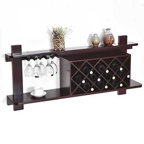 shelf CWT Wood wine rack wall Wine cabinet Bar counter restaurant Simple living room Hanging glass holder Red wine wall Continental (Size : B)