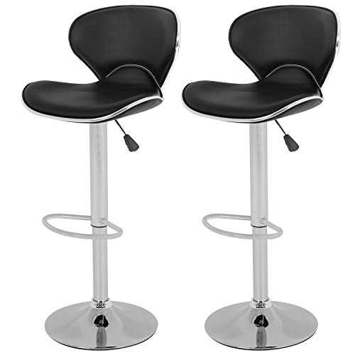 Vnewone Modern Counter Height Bar Stools Set of 2 Swivel Barstools Height Adjustable Seat with Back Dining Kitchen Room Counter PU Comfortable Bar Chairs (Black)