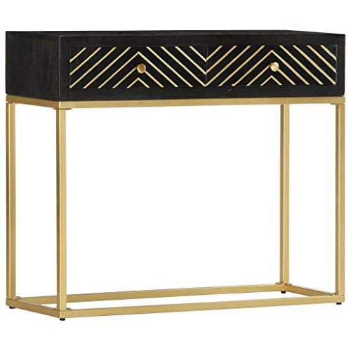 vidaXL Solid Mango Wood Console Table Hallway Entryway Accent Display Stand Desk Furniture Black and Gold 90x30x75cm