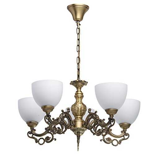 MW-Light 450016805 Ceiling Chandelier Metal Brass Glass White Antique Bedroom 5 x 60W E27 excl
