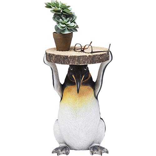 Kare Design side table Animal Penguin, Ø33cm, small, round coffee table, wood look, animal figure as unusual living room table, (H / W / D) 52x35x35cm