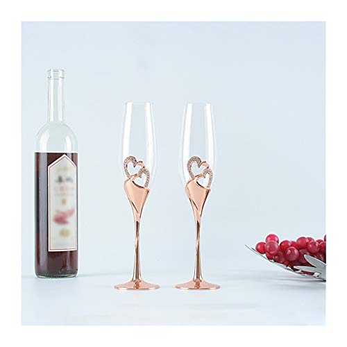 KJGHJ Rose Gold Champagne Cup High Foot 1PC Glass Wedding Decoration For Core-Shaped Diamond Crystal Cup Red Wine Cup, Champagne Flutes (Capacity : 201 300ml, Color : 2pieces)