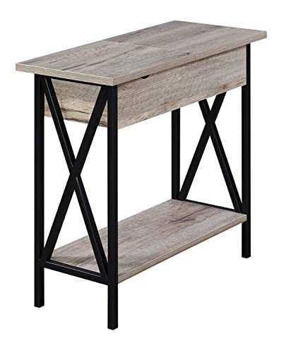 Convenience Concepts Flip Top End Table Shelf, Metal Engineered Wood Melamine Veneer Power Charging Station w/USB, Sandstone, 23.75 in x 11.25 in x 24 in