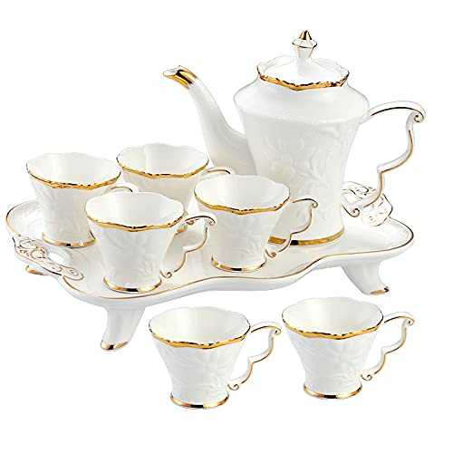 ZQJKL Porcelain Tea Sets for Adults Afternoon Tea Service Tea Set With Teapot White Bone China Coffee Cups Set With Tea Tray Household Wedding Gift