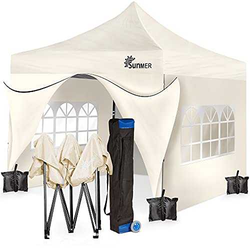 SUNMER 3x3M Pop-Up Gazebo with 4 Sides - Fully Waterproof with Heavy Duty Steel Frame - Wheeled Bag Included for Easy Transportation - Ivory