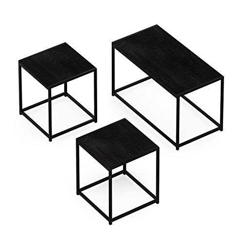 Furinno Camnus Modern Living Room Table Set with One Coffee Table and Two Side Tables, Americano