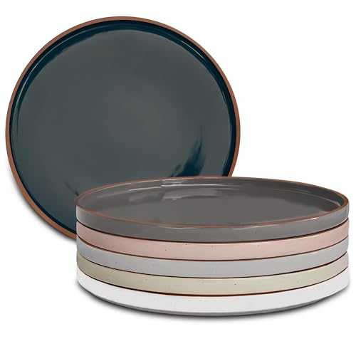 Mora Ceramic Flat Dinner Plates Set of 6, 10.5 in High Edge Dish Set - Microwave, Oven, and Dishwasher Safe, Scratch Resistant, Modern Dinnerware- Kitchen Porcelain Serving Dishes - Assorted Neutrals