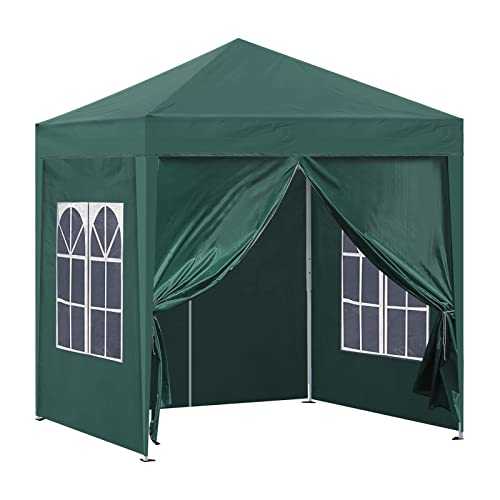 TUKAILAi Portable 2x2m Heavy Duty Pop Up Gazebo Garden Gazebo Awning Canopy Shelter with 4 Side Panels & Carry Bag Steel Frame Waterproof for Outdoor Wedding Party Event Four Seasons Green