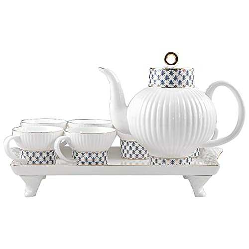HKX Tea Sets Creative Ceramic Phnom Penh Coffee Cup And Saucer Set European-style Simple Household Afternoon Tea Tea Set for Tea (Color : White, Size : 1.6L)