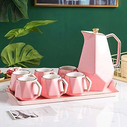 YYAI-HHJU Ceramic Coffee Tea Set Afternoon Tea Pot Cup Tray Set Home Kitchen Decoration Ornaments (Color : Pink)