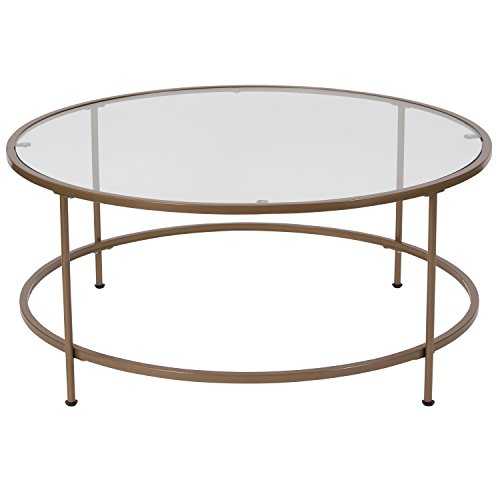 Flash Furniture Glass Coffee Table, Clear/matt Gold, W x 35.25" D x 15.25" H